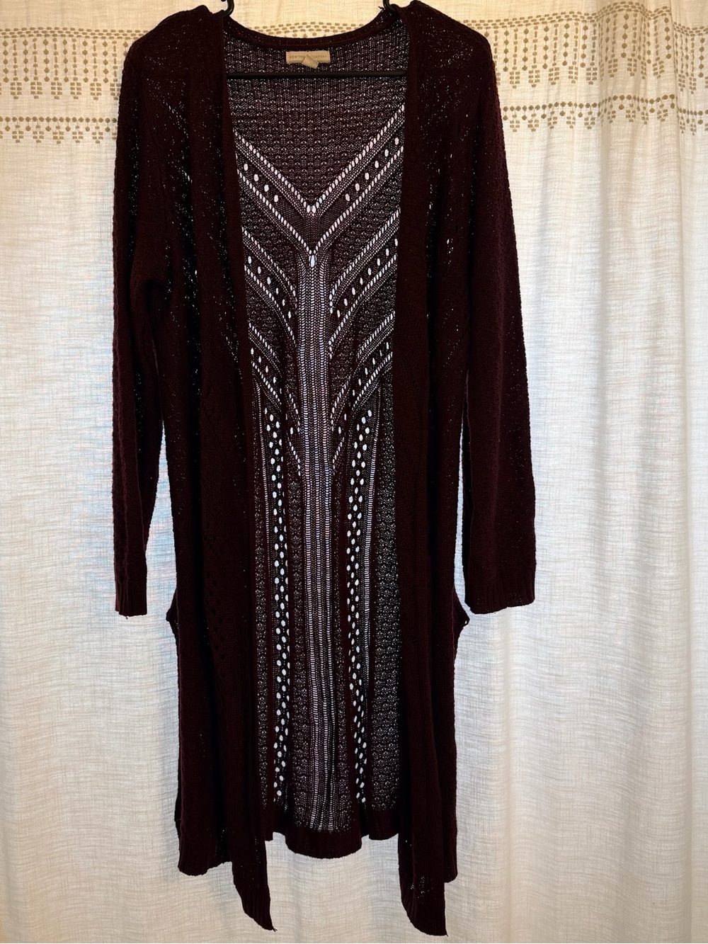 New York & Company Maroon Open-Weave Cardigan
